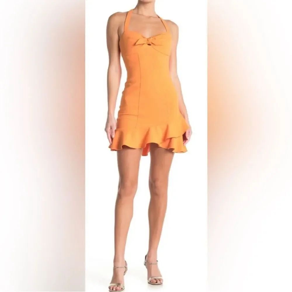 Likely Elegant Orange Halter mini Dress, US8